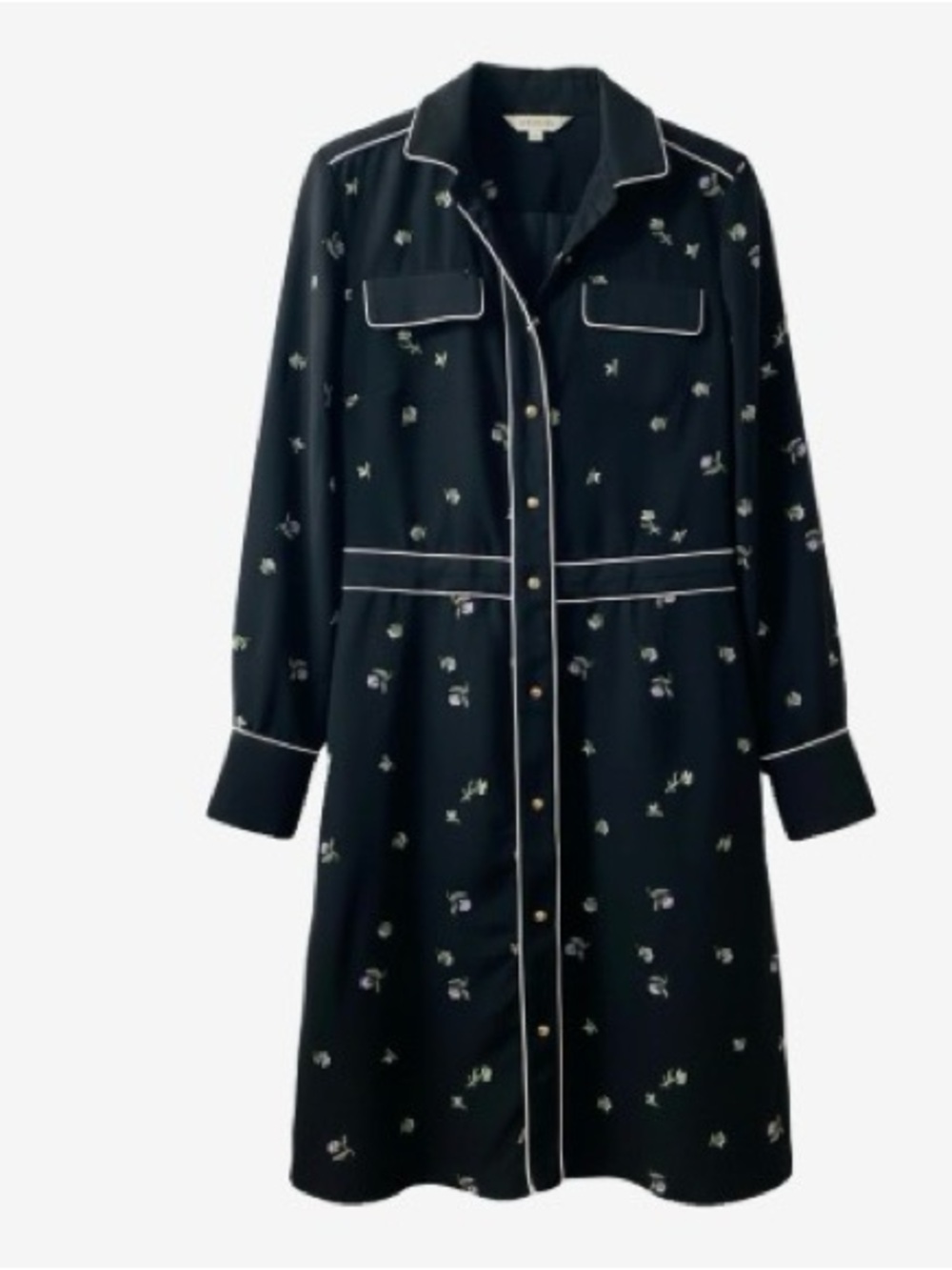 🛍️Banana Republic Black Floral Piped Shirt Dress with Gold Buttons Size 10